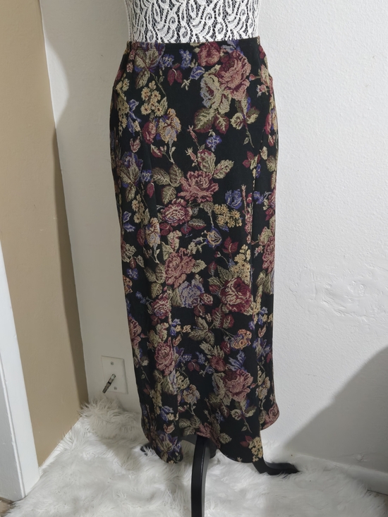 Marisol Dresses & Skirts - Floral Jacquard Black Maxi Skirt with Pink & Purple Blooms